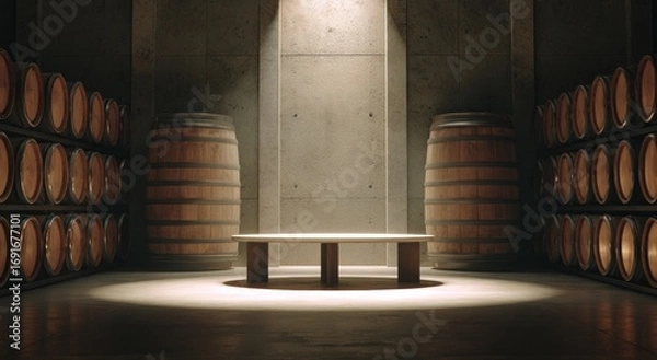 Obraz Empty wine cellar with spotlight