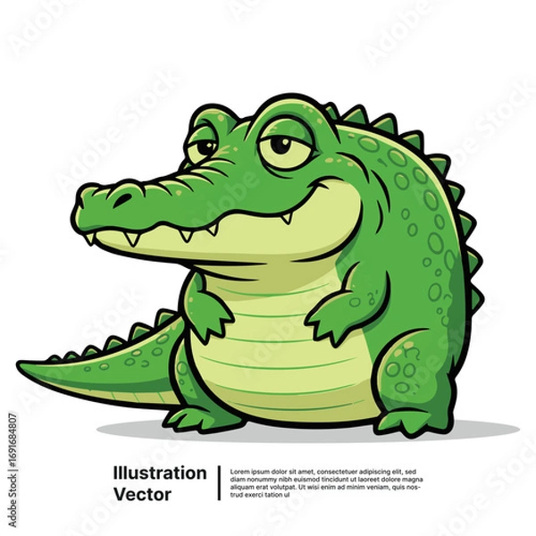 Fototapeta A Cheerful Cartoon Crocodile Smirking with a Relaxed and Contented Expression, Vector Art