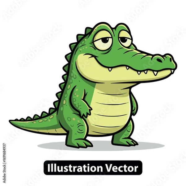 Fototapeta Cute and funny cartoon alligator character with a confident and smug look. Green reptile mascot design