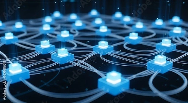 Fototapeta Interconnected Network Nodes - A Digital Web of Data and Communication.