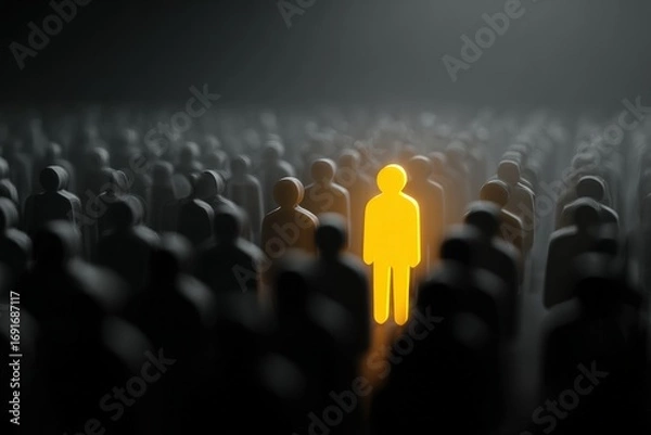 Fototapeta A single, illuminated figure stands out among a multitude