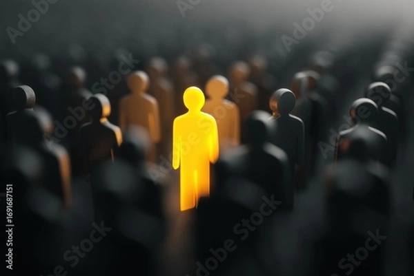 Fototapeta A single luminous figure amidst a crowd of dark figures