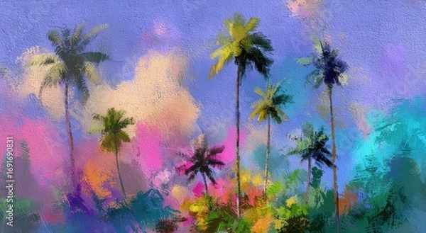 Obraz Vibrant tropical landscape with palm trees