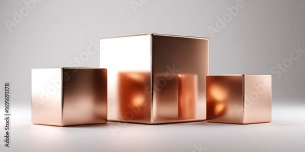 Obraz Three rose gold cubes on a light gray background