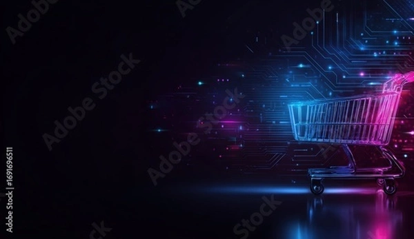 Obraz Digital shopping cart in neon glow