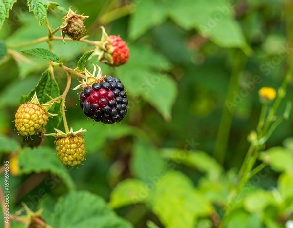 Fototapeta Close-up of mixed-colored berries on a branch