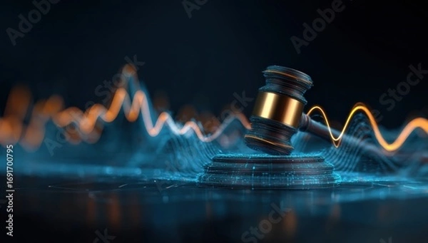 Obraz Auction gavel on data waves