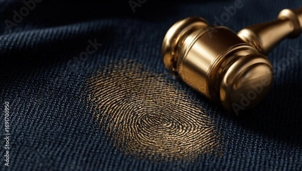 Obraz Gold fingerprint on dark fabric with gavel