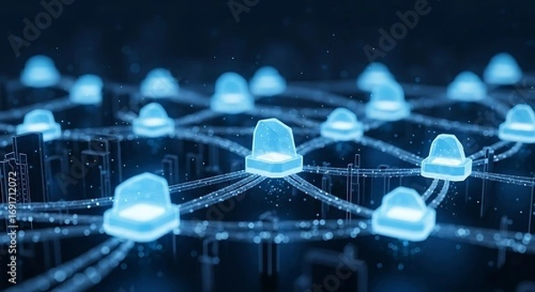 Fototapeta Abstract Network of Interconnected Nodes in a Digital Landscape.