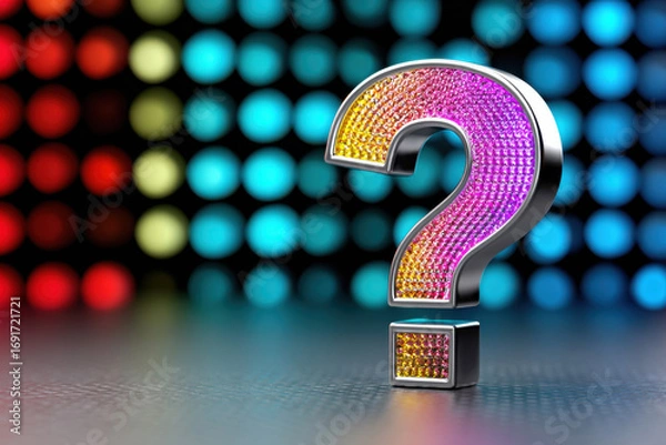 Fototapeta Got questions? Vibrant modern question mark on digital background