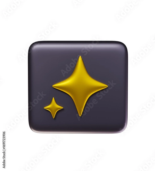 Fototapeta AI tech app icon with sparkle yellow stars. Artificial intelligence concept. 3D render
