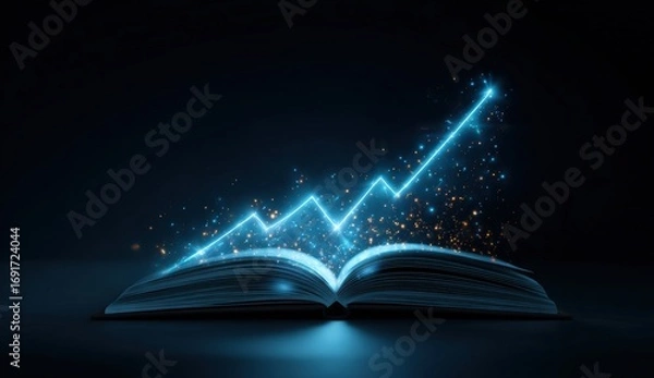 Obraz Open book with glowing upward trend graph