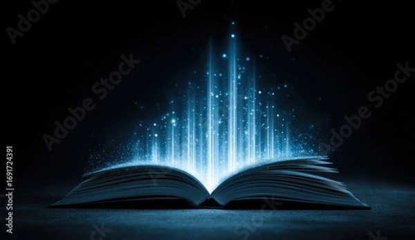 Obraz Open book with glowing light emanating from pages