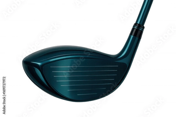 Fototapeta Golf driver head revealing precision-engineered grooves, metallic texture gleaming against crisp transparent backdrop