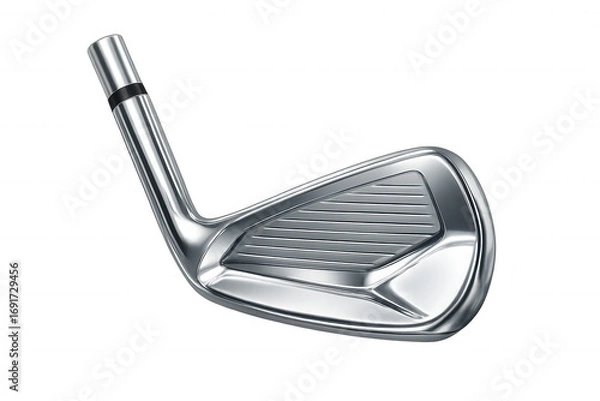 Fototapeta Golf club iron with shiny metal surface, isolated on transparent background, ready for compositing into sports-themed designs