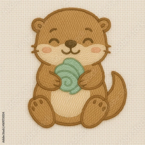 Fototapeta Cute and Adorable Otter Holding a Soft Blanket in a Cozy Setting