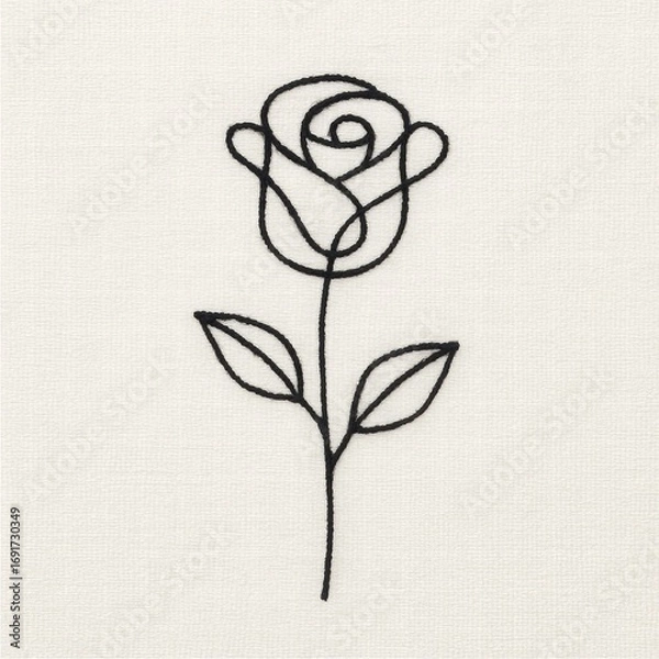 Fototapeta Simple Line Drawing of a Rose with Leaves on a Neutral Background