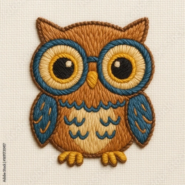 Fototapeta Colorful Owl Embroidery Design with Detailed Stitching and Features