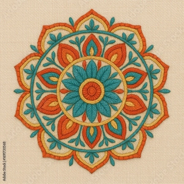 Fototapeta Colorful Mandala Design with Floral Elements and Geometric Patterns