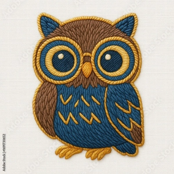 Fototapeta Colorful Embroidered Owl Design with Big Eyes and Detailed Features