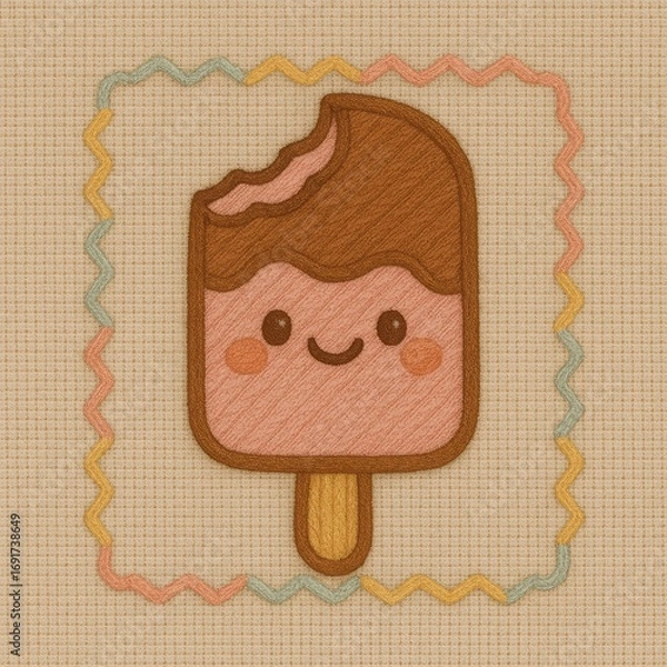 Fototapeta Cute Cartoon Ice Cream Character with Happy Face Design