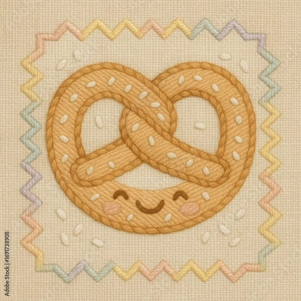 Fototapeta Whimsical Pretzel Illustration with Smiling Face and Soft Texture