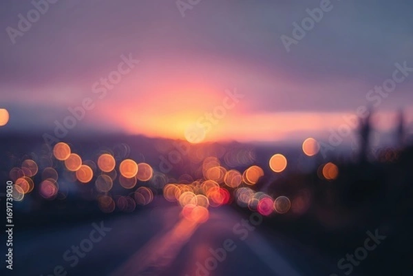 Obraz Blurred sunset over city road