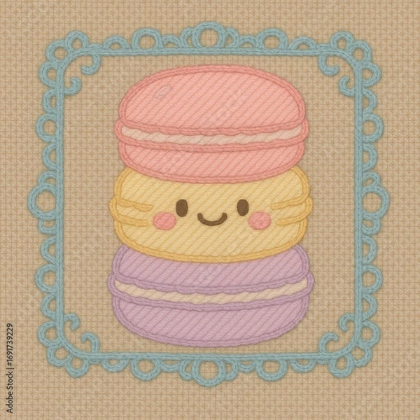 Fototapeta Cute Cartoon Macaron Character with Colorful Pastel Design in Frame