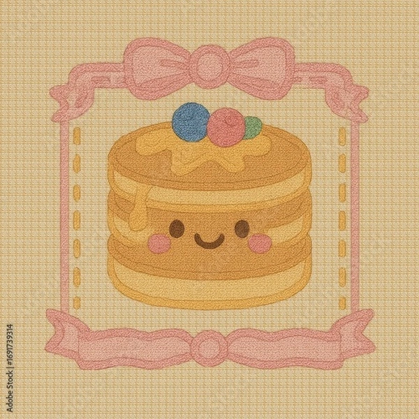 Fototapeta Cute Cartoon Pancake with Smiley Face and Colorful Toppings Design