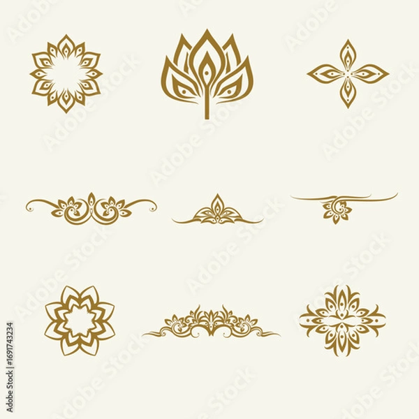 Fototapeta Ornamental Floral Vector Set – Decorative Vintage Frame and Border Elements