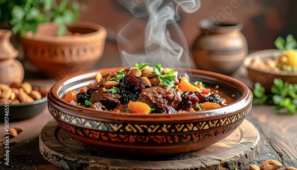 Fototapeta Moroccan Lamb Tagine with Prunes and Almonds