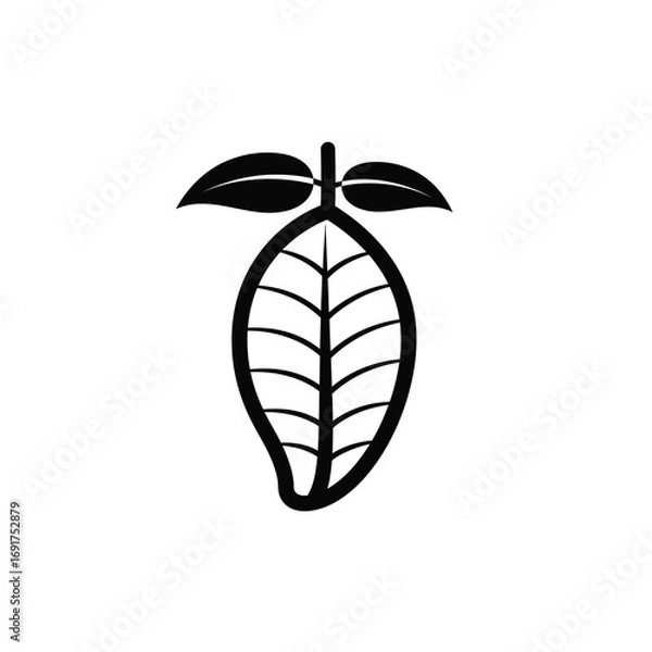 Obraz Black leaf icon with stem and veins white vector