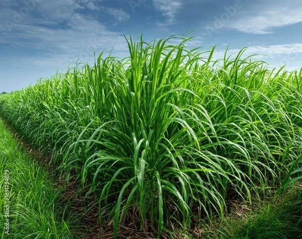 Fototapeta Lush Green Field of Tall Grass Under a Cloudy Sky