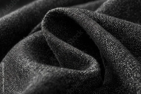 Fototapeta Close-up view of dark gray denim fabric texture