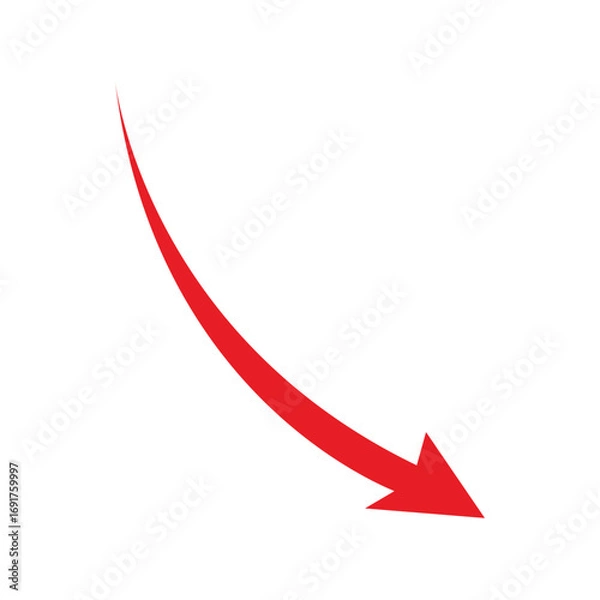 Fototapeta Red descending arrow icon vector on white background