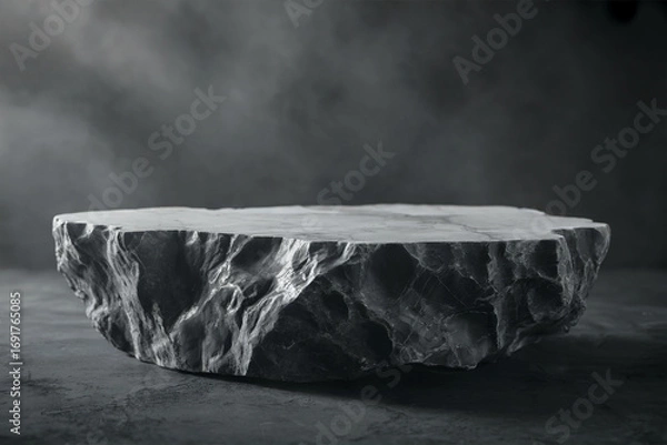 Fototapeta Dramatic black and white stone pedestal with textured surface rock display