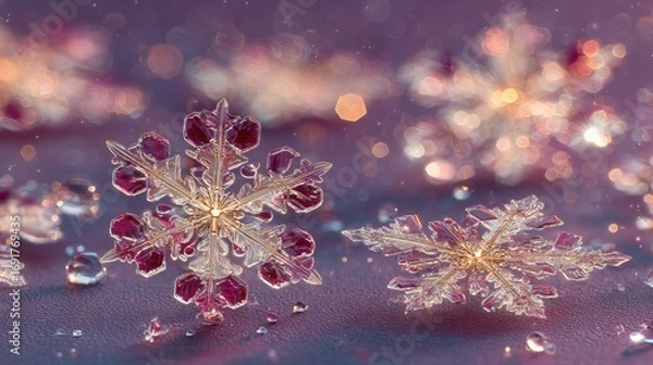 Fototapeta Snowflake Crystals on a Pale Surface
