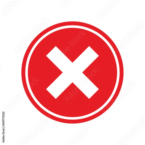 Fototapeta Red cross button icon with white cross symbol for cancel or delete