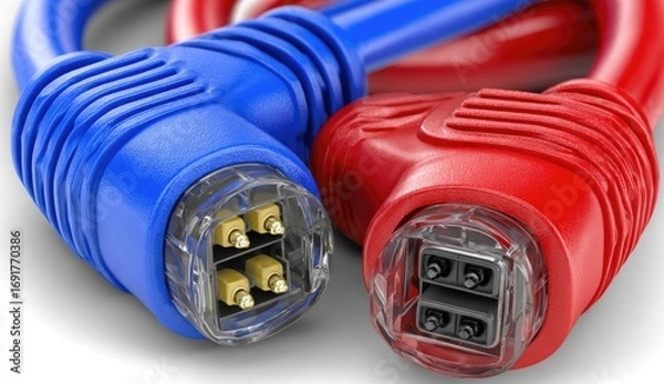 Fototapeta Network Cables Blue and Red Connection