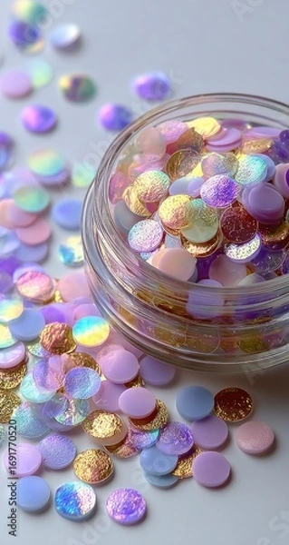 Fototapeta Colorful Sequins in a Jar