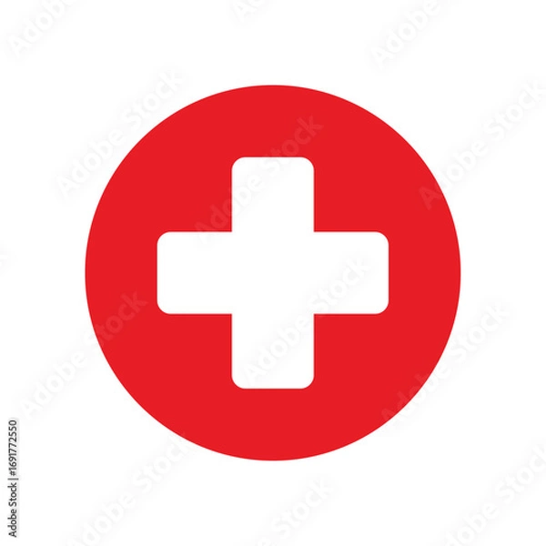 Fototapeta Red cross medical icon button for health and emergency illustration