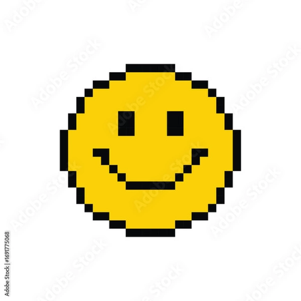 Fototapeta Yellow pixel 8 bit smiley emoticon on white background