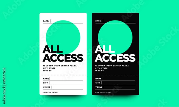 Fototapeta All Access Pass Template with Name Date City and Venue Details