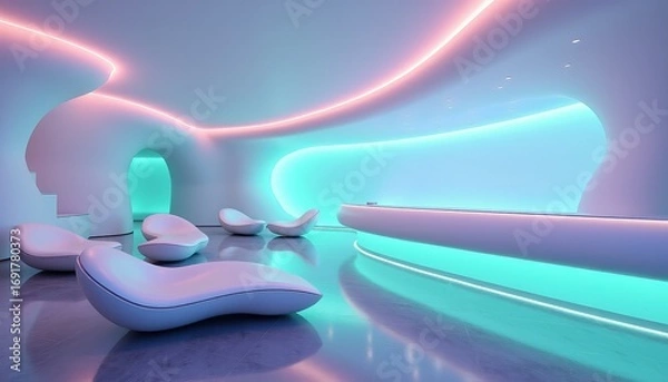 Fototapeta Futuristic Avant Garde Club Interior Dynamic LED Lighting and Sculptural Forms