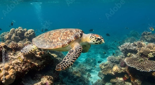 Obraz Sea turtle in coral reef environment