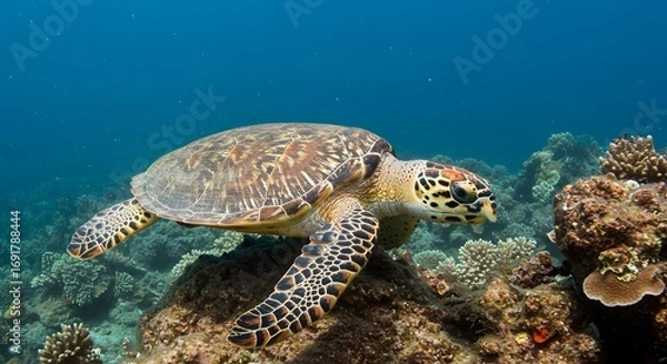 Obraz Sea turtle underwater coral reef