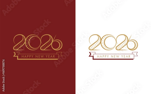 Fototapeta Elegant 2026 Happy New Year gold design on red and white background for festive celebrations