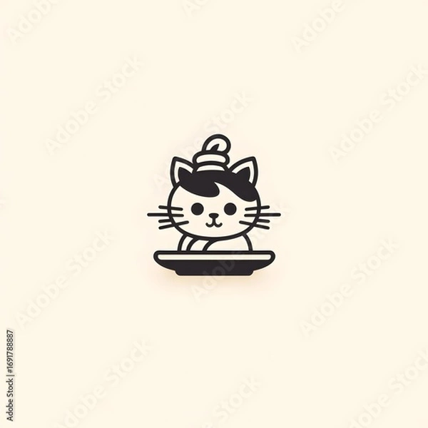 Fototapeta Cute cartoon chick drawn in minimalist line art, symbolizing innocence, childhood, animals and humor, a decorative artwork merging baby animal character with playful minimal graphic design style