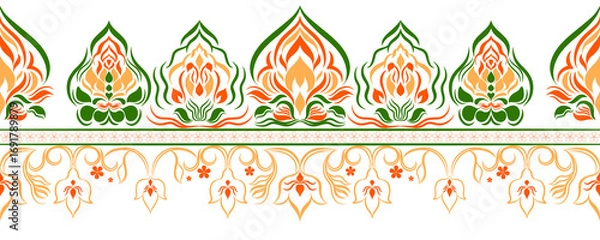 Fototapeta Orange flames engulfing a floral silhouette, with a summer pattern of leaves