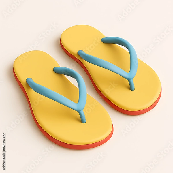 Obraz Pair Of Yellow Flip Flops With Blue Straps On White Background sandals footwear isolated on a transparent background